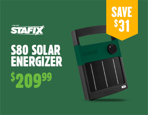 Stafix S80 solar energizer, $209.99.