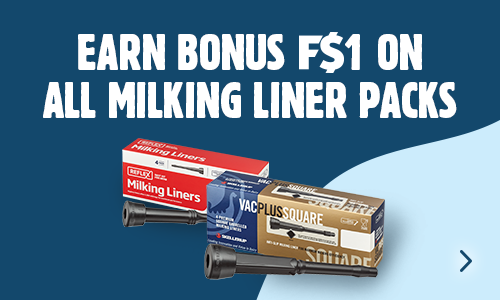 Earn bonus F$1 on all milking liners. Fonterra supplier exclusive offer.