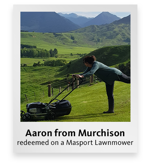 Aaron from Murchison redeemed on a Masport lawnmower