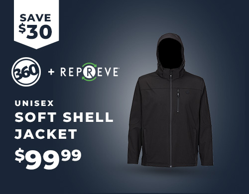 360 + REPREVE Unisex Soft Shell Jacket with Detachable Hood