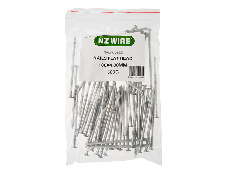 NZ Wire Flat Head Galvanised Nails 100mm x 4.00mm 25kg