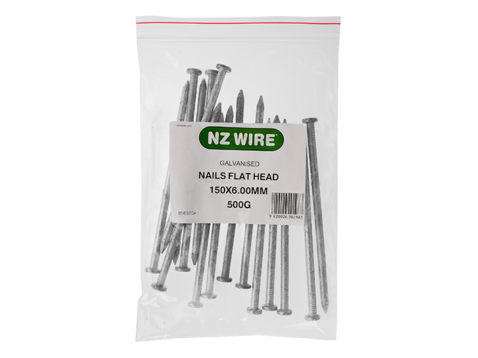 NZ Wire Flat Head Galvanised Nails 150mm x 6.00mm 500g