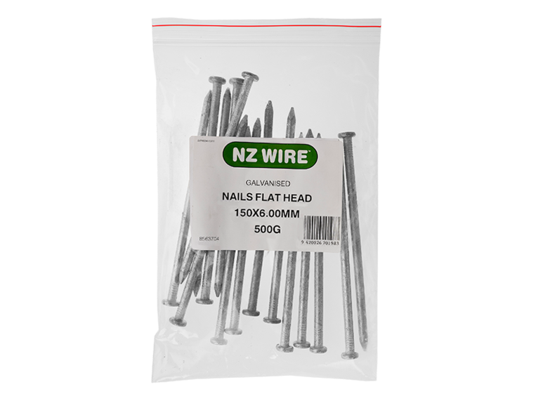 NZ Wire Flat Head Galvanised Nails 150mm x 6.00mm 500g