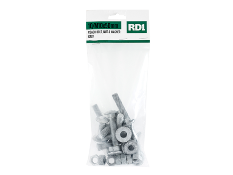 RD1 Coach Bolt & Nut M10 x 50mm 10 Pack