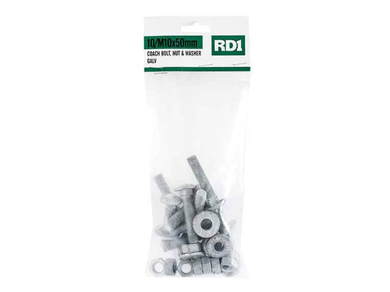 RD1 Coach Bolt & Nut M10 x 50mm 10 Pack