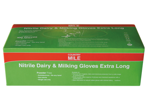 Country Mile Nitrile Dairy & Milking Gloves Extra Long Cuff  Medium 100 Pack